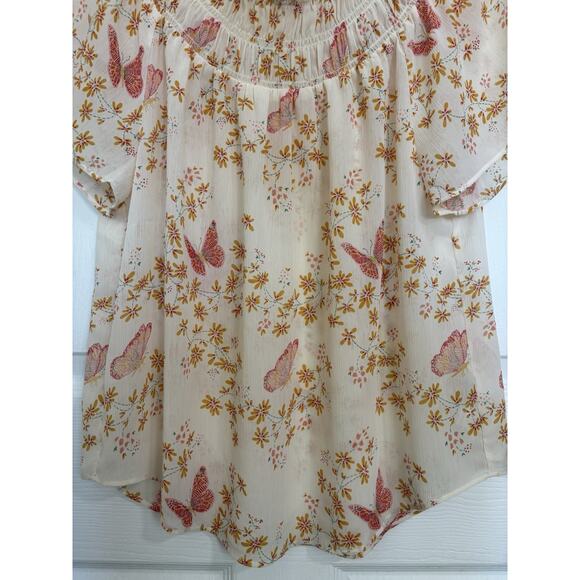 Madewell Butterfly Smocked Neck Top Size Large Fairycore Y2K Coquette Soft Girl - Picture 7 of 9